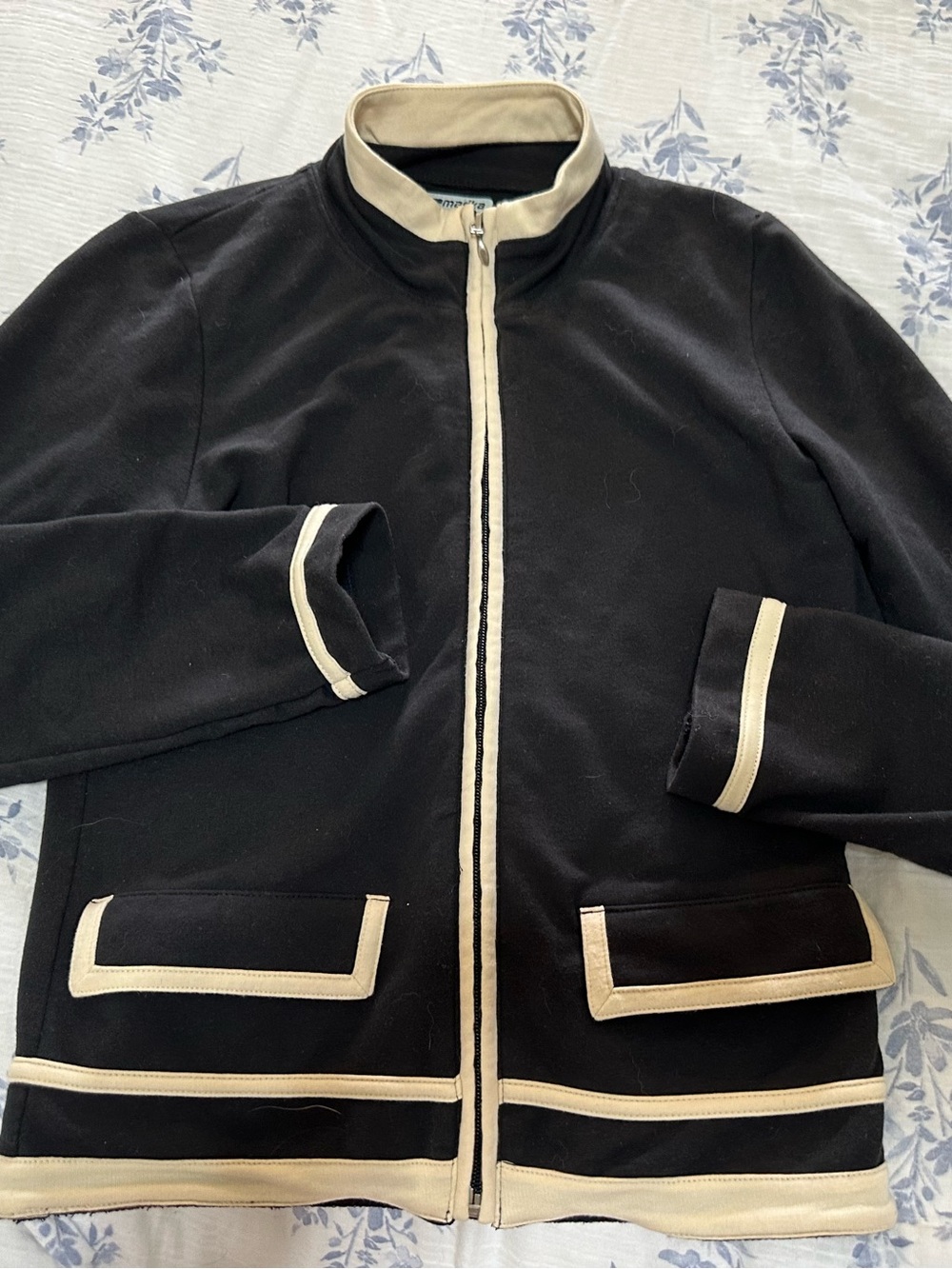 Marika Black Active Zip Jacket with Cream Trim